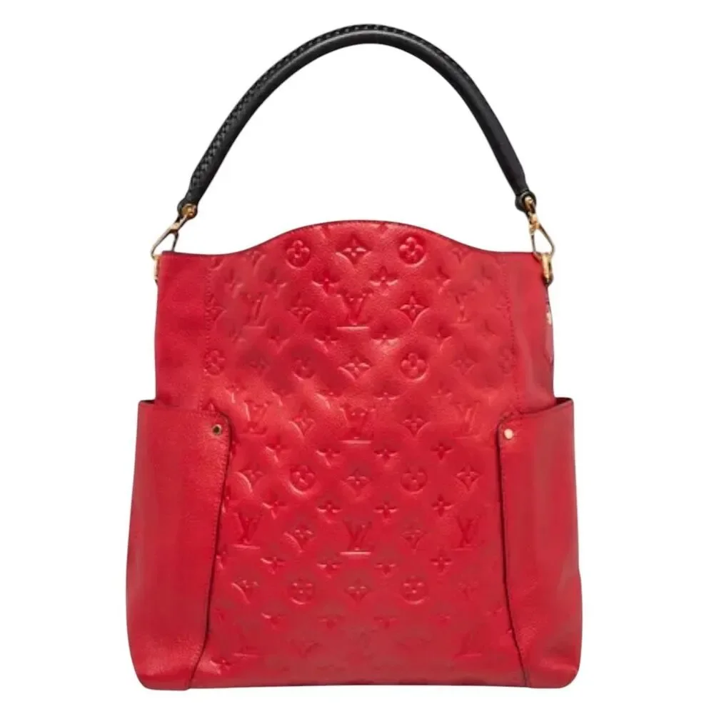 Auth Louis Vuitton Cherry Red Empreinte Monogram Leather PM Bagatelle Hobo Bag
